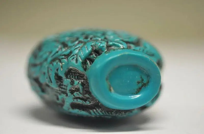 Exquisite Chinese Resin Hand-carved Dragon Phoenix Fish Flower Blue Snuff Bottle