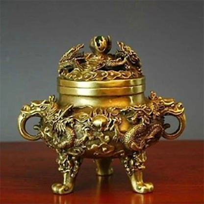 Exquisite Collectible Chinese Brass Dragons Incense Burner