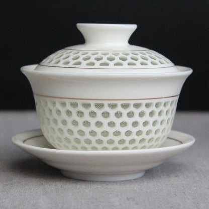 Exquisite Hollow Cover Bowl, Blue and White Porcelain Tea Bowl, Teacup White Ceramic, Sancai Gaiwan, Hand Holding Pot, 150ml
