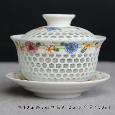 Exquisite Hollow Cover Bowl, Blue and White Porcelain Tea Bowl, Teacup White Ceramic, Sancai Gaiwan, Hand Holding Pot, 150ml