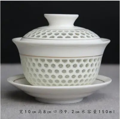 Exquisite Hollow Cover Bowl, Blue and White Porcelain Tea Bowl, Teacup White Ceramic, Sancai Gaiwan, Hand Holding Pot, 150ml