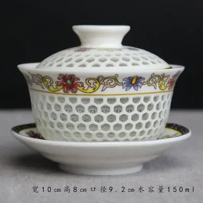 Exquisite Hollow Cover Bowl, Blue and White Porcelain Tea Bowl, Teacup White Ceramic, Sancai Gaiwan, Hand Holding Pot, 150ml