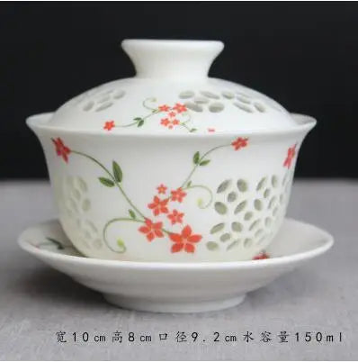 Exquisite Hollow Cover Bowl, Blue and White Porcelain Tea Bowl, Teacup White Ceramic, Sancai Gaiwan, Hand Holding Pot, 150ml