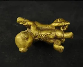 Exquisite Interesting Chinese brass Wealth Double Tongzi Kid Dance Up And Down Statue Sculpture