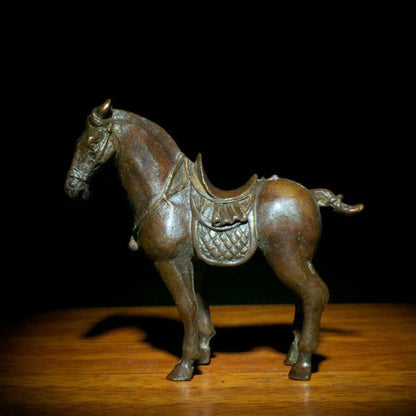 Exquisite Old Brass Handmade Carved Horse Small Statues