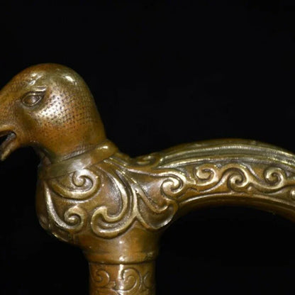 Exquisite Old Chinese Brass Copper Handmade Snake Head Crutch Head Statue 6159