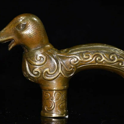 Exquisite Old Chinese Brass Copper Handmade Snake Head Crutch Head Statue 6159