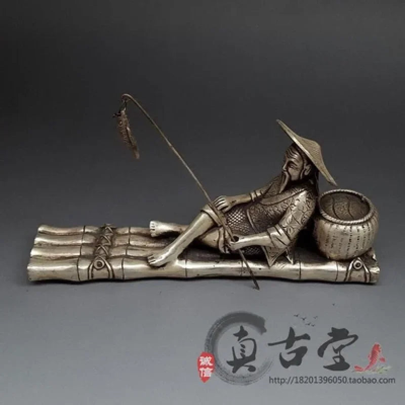 Exquisite antique white copper sculpture Jiang Tai Gong Fishing home decoration
