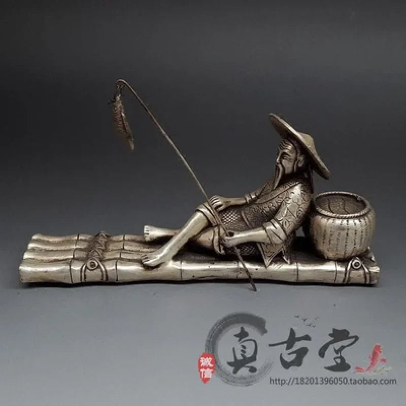 Exquisite antique white copper sculpture Jiang Tai Gong Fishing home decoration