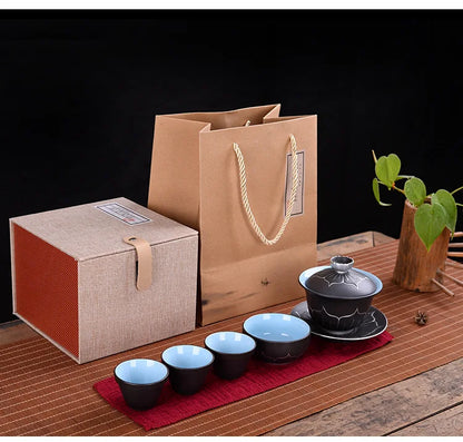Exquisite ceramic tea bowl with lid, Chinese tea set, high-quality tea brewer, glazed, tricolor covered bowl, gift
