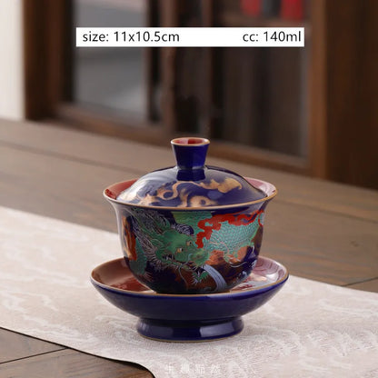Exquisite ceramic tea bowl with lid, Chinese tea set, high-quality tea brewer, glazed, tricolor covered bowl, gift