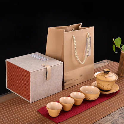 Exquisite ceramic tea bowl with lid, Chinese tea set, high-quality tea brewer, glazed, tricolor covered bowl, gift