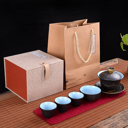 Exquisite ceramic tea bowl with lid, Chinese tea set, high-quality tea brewer, glazed, tricolor covered bowl, gift