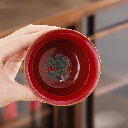 Exquisite ceramic tea bowl with lid, Chinese tea set, high-quality tea brewer, glazed, tricolor covered bowl, gift