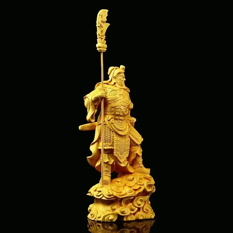 Exquisitely Carved Solid Wood Statue of Guan Gong Buddha Statue Modern Art Sculpture Home Decoration Statue