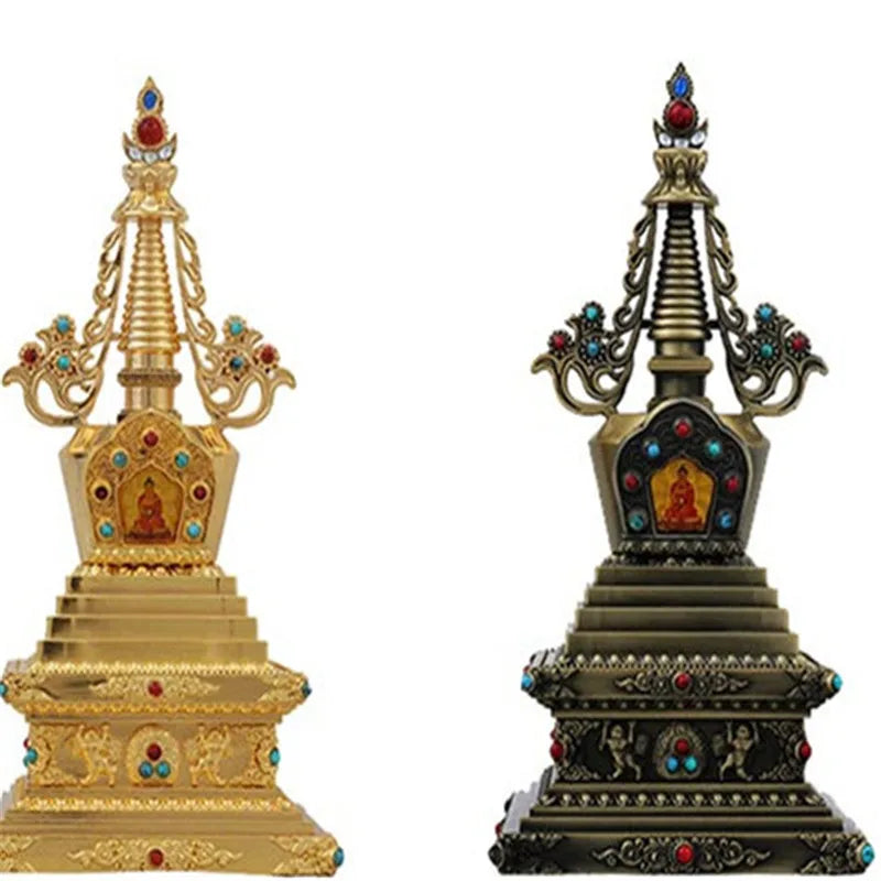 Exquisitely Carved Tibetan Buddhism Stupa Instrument Decoration 7-inch