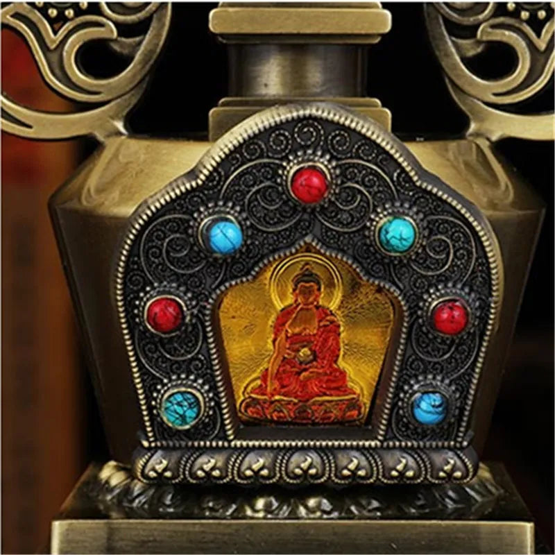 Exquisitely Carved Tibetan Buddhism Stupa Instrument Decoration 7-inch