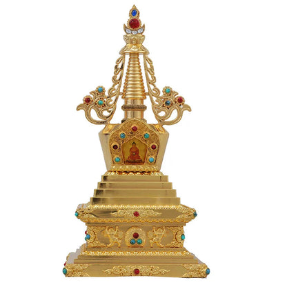 Exquisitely Carved Tibetan Buddhism Stupa Instrument Decoration 7-inch