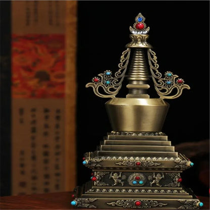 Exquisitely Carved Tibetan Buddhism Stupa Instrument Decoration 7-inch