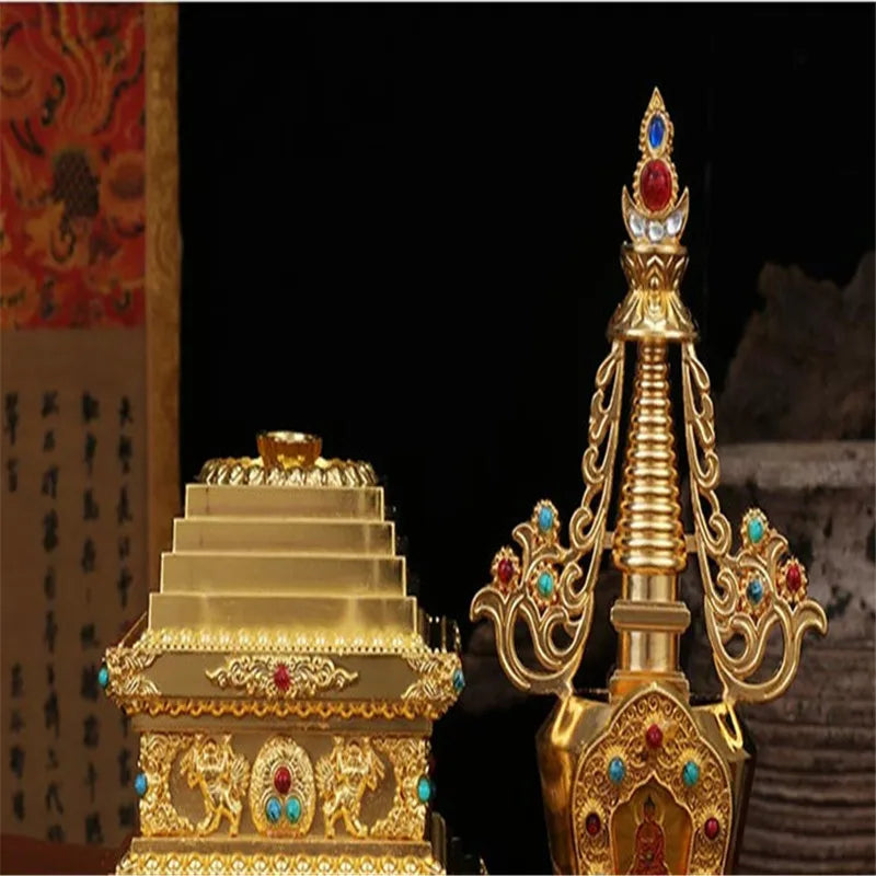 Exquisitely Carved Tibetan Buddhism Stupa Instrument Decoration 7-inch