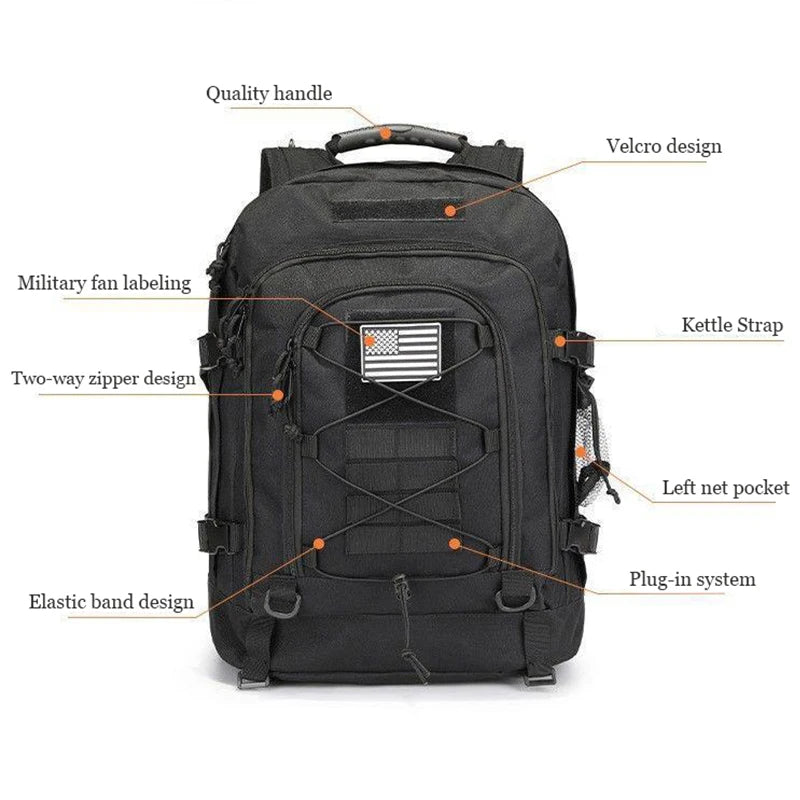 Extra Large 60L Tactical Backpack For Men Women Outdoor Water Resistant Hiking Backpacks Travel Backpack Laptop Backpacks