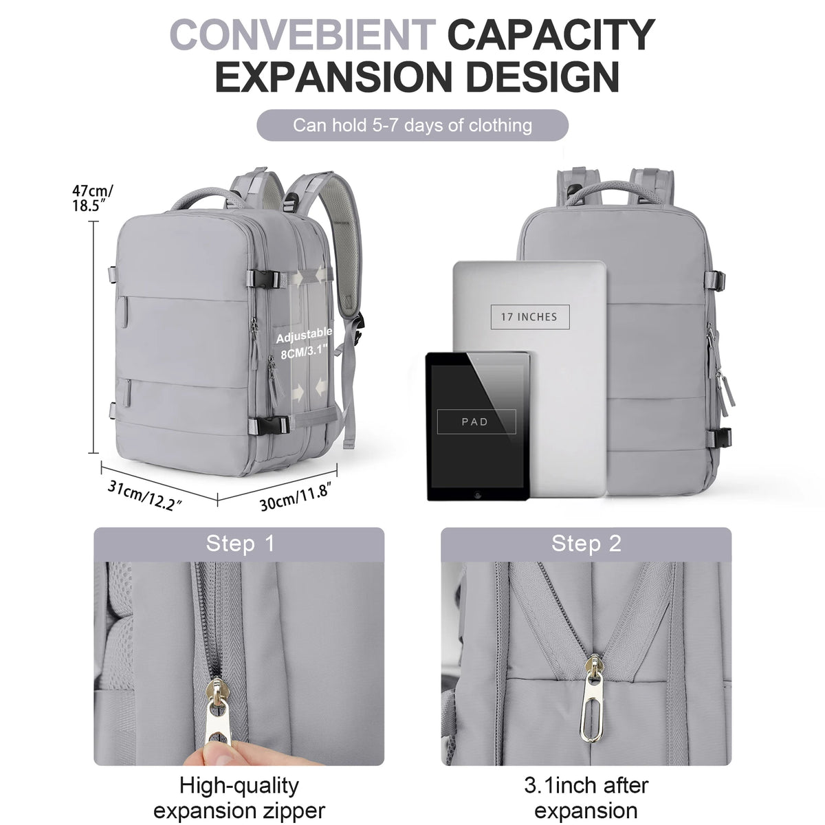 Extra Large Travel Backpack for Men Women,Person Item Flight Approved Scalable Carry On Backpack,Waterproof Camp Laptop Backpack