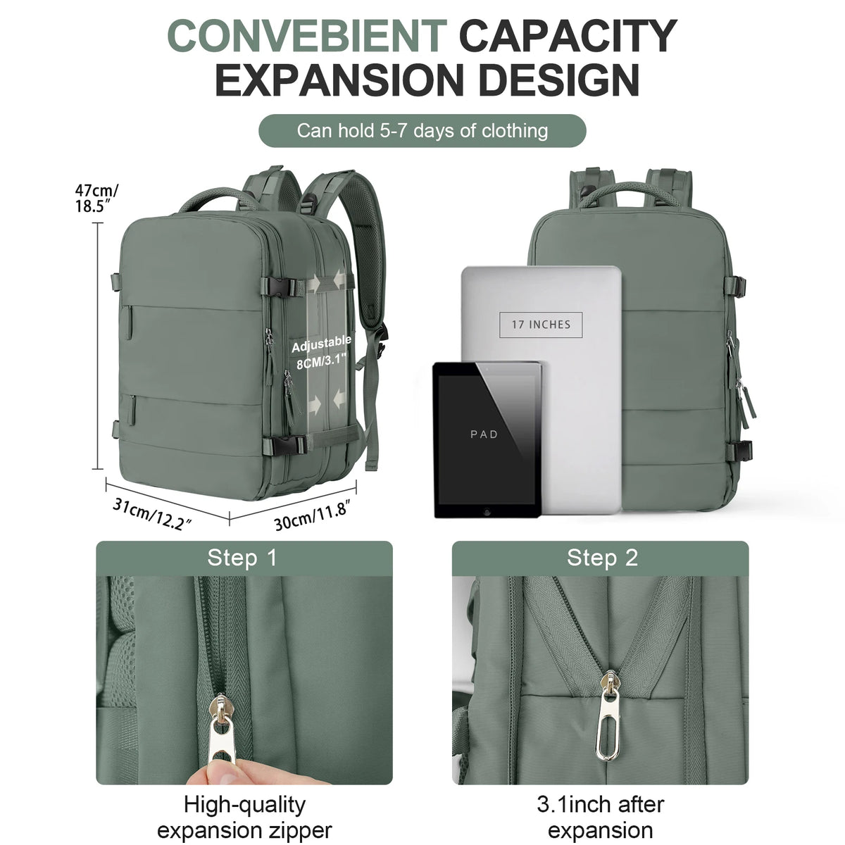 Extra Large Travel Backpack for Men Women,Person Item Flight Approved Scalable Carry On Backpack,Waterproof Camp Laptop Backpack