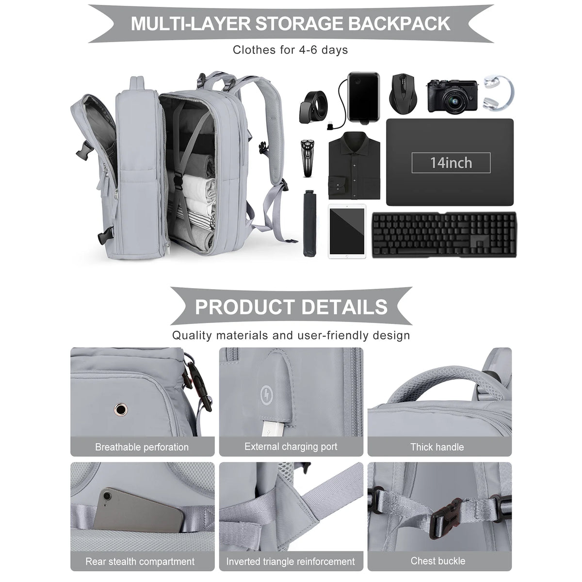 Extra Large Travel Backpack for Men Women,Person Item Flight Approved Scalable Carry On Backpack,Waterproof Camp Laptop Backpack