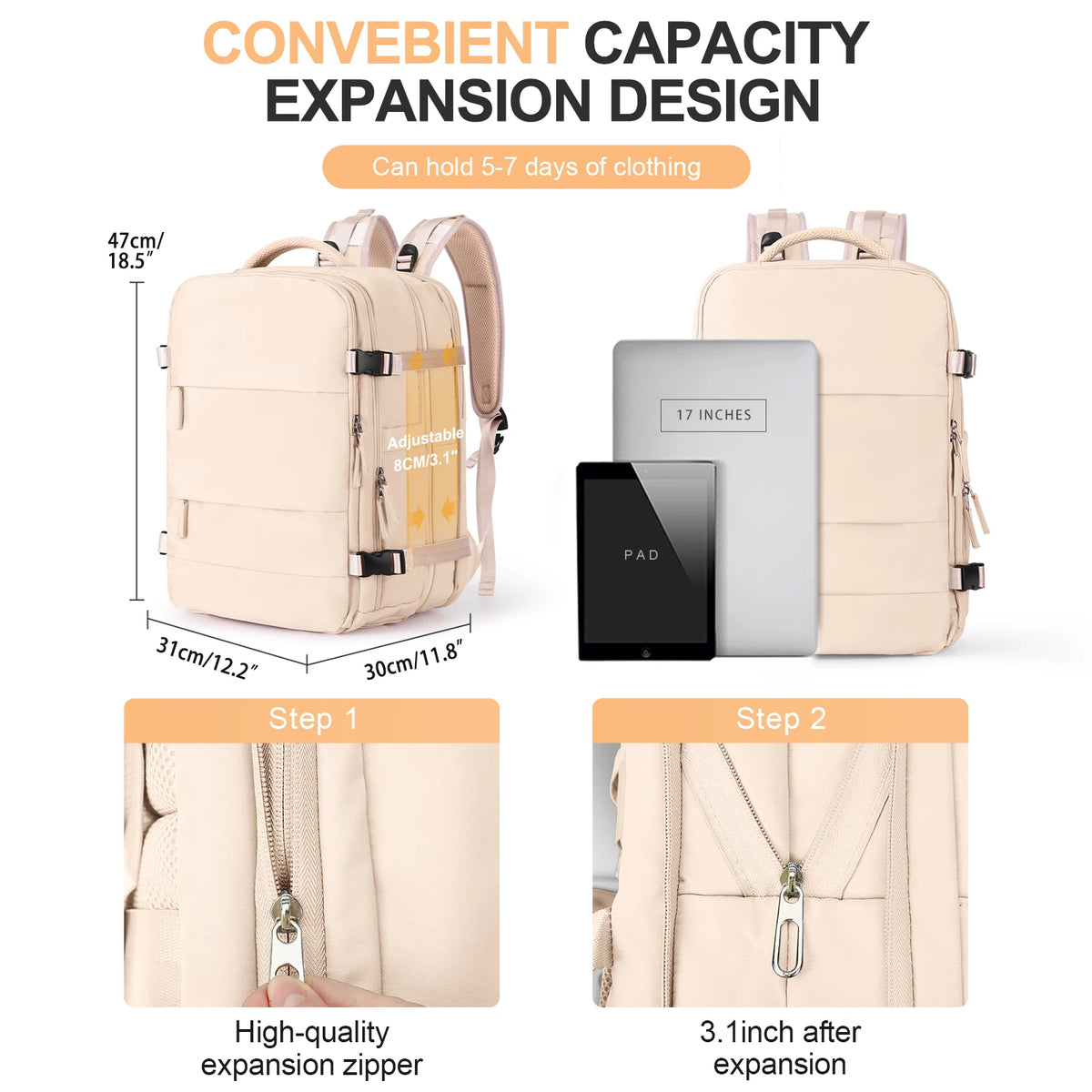 Extra Large Travel Backpack for Men Women,Person Item Flight Approved Scalable Carry On Backpack,Waterproof Camp Laptop Backpack