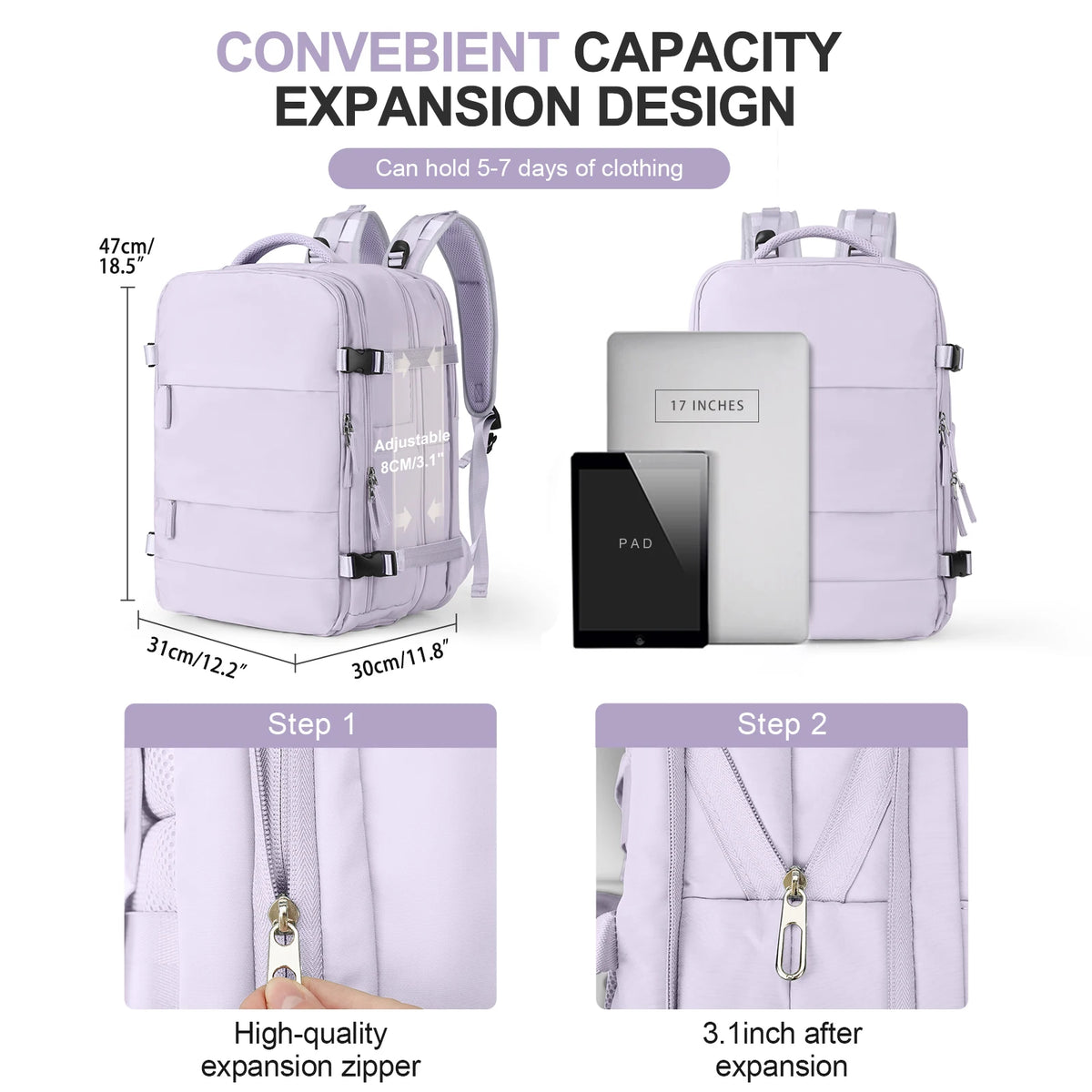 Extra Large Travel Backpack for Men Women,Person Item Flight Approved Scalable Carry On Backpack,Waterproof Camp Laptop Backpack