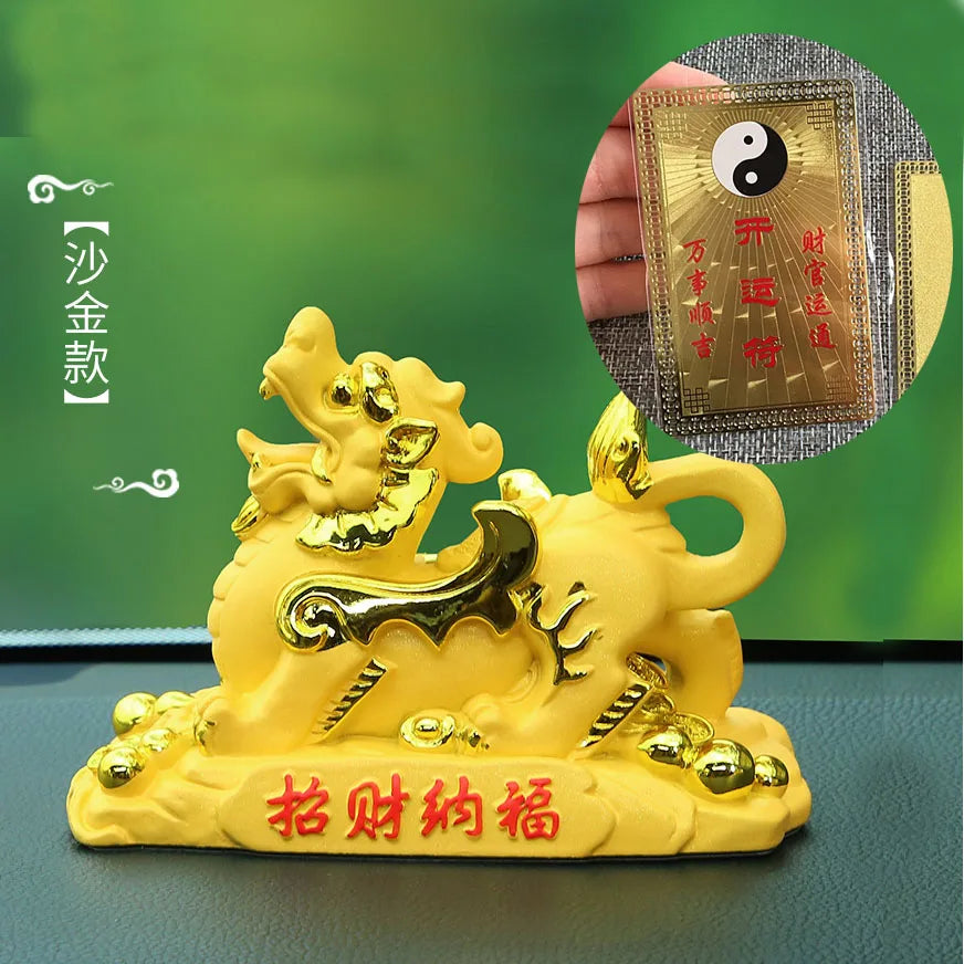 FREE SHIP # GOOD LUCK Mascot HOME CAR SHOP  gold bring fortune Dragon PI XIU Feng Shui statue + talisman gold card Amulet