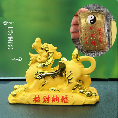 FREE SHIP # GOOD LUCK Mascot HOME CAR SHOP  gold bring fortune Dragon PI XIU Feng Shui statue + talisman gold card Amulet