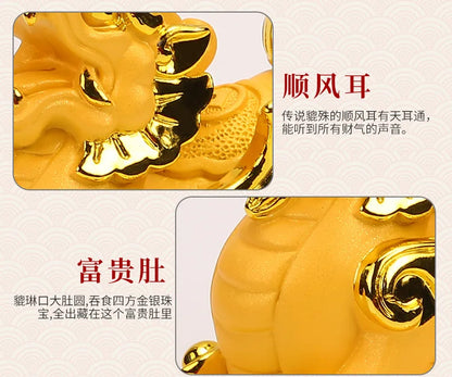FREE SHIP # GOOD LUCK Mascot HOME CAR SHOP  gold bring fortune Dragon PI XIU Feng Shui statue + talisman gold card Amulet