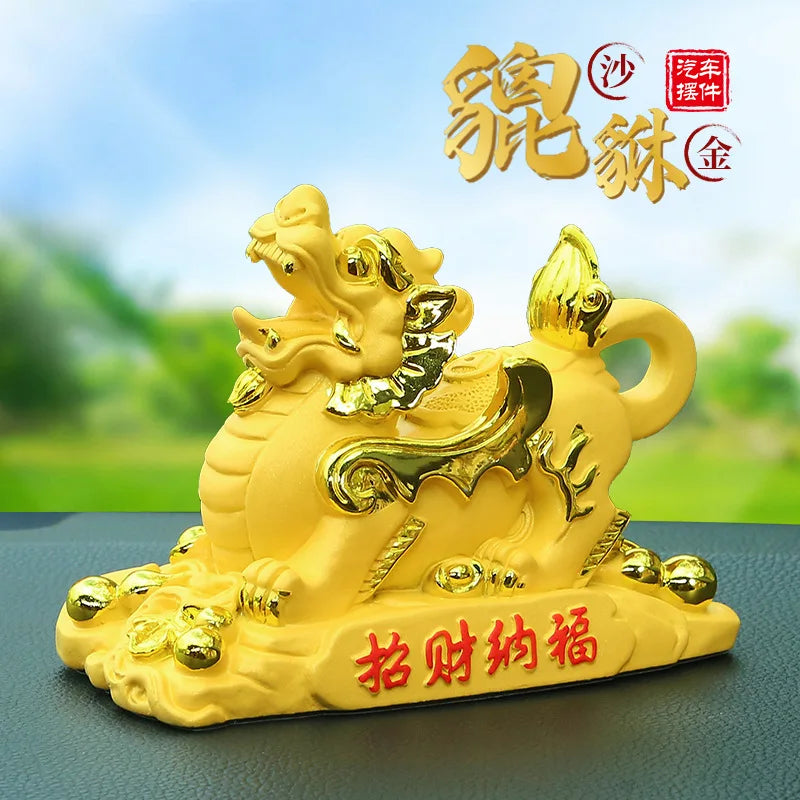FREE SHIP # GOOD LUCK Mascot HOME CAR SHOP  gold bring fortune Dragon PI XIU Feng Shui statue + talisman gold card Amulet