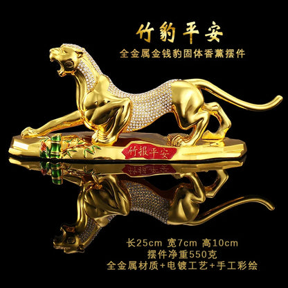 FREE SHIP # HOME CAR Decor GOOD LUCK Mascot # bring fortune Success Diamonds gold leopard Cheetah tiger copper statue