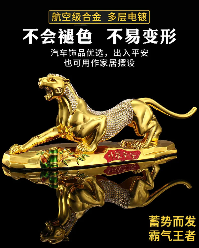 FREE SHIP # HOME CAR Decor GOOD LUCK Mascot # bring fortune Success Diamonds gold leopard Cheetah tiger copper statue