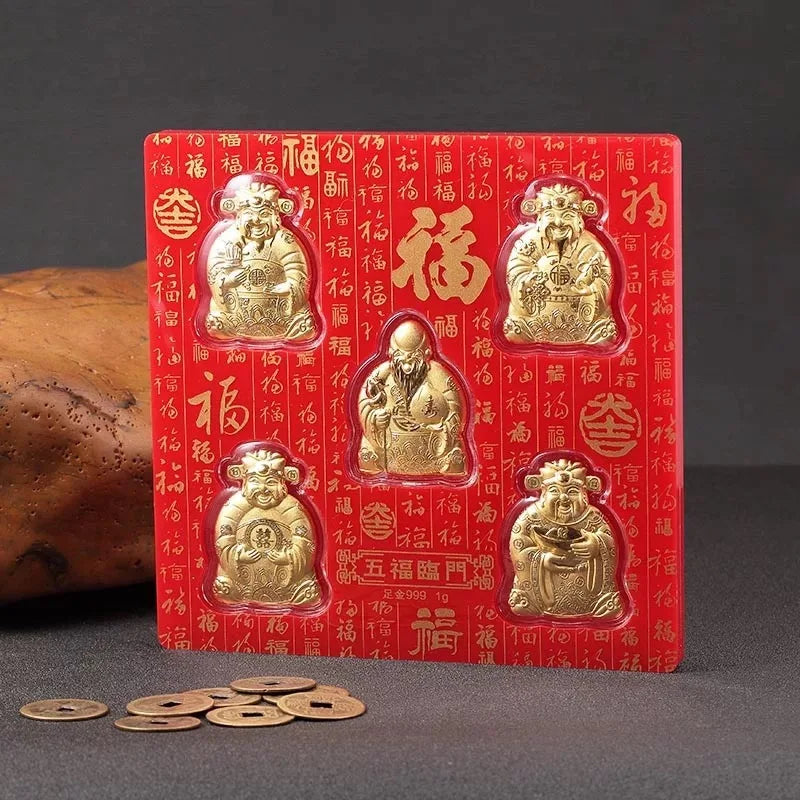 FREE SHIP HOME Geomantic omen master multipurpose Amulet Bring good luck Recruit wealth Five Gods of Wealth Gold medal talisman