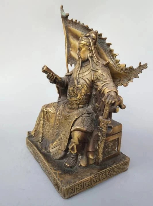 FREE SHIPPING Chinese pure brass guan gong reads book statue