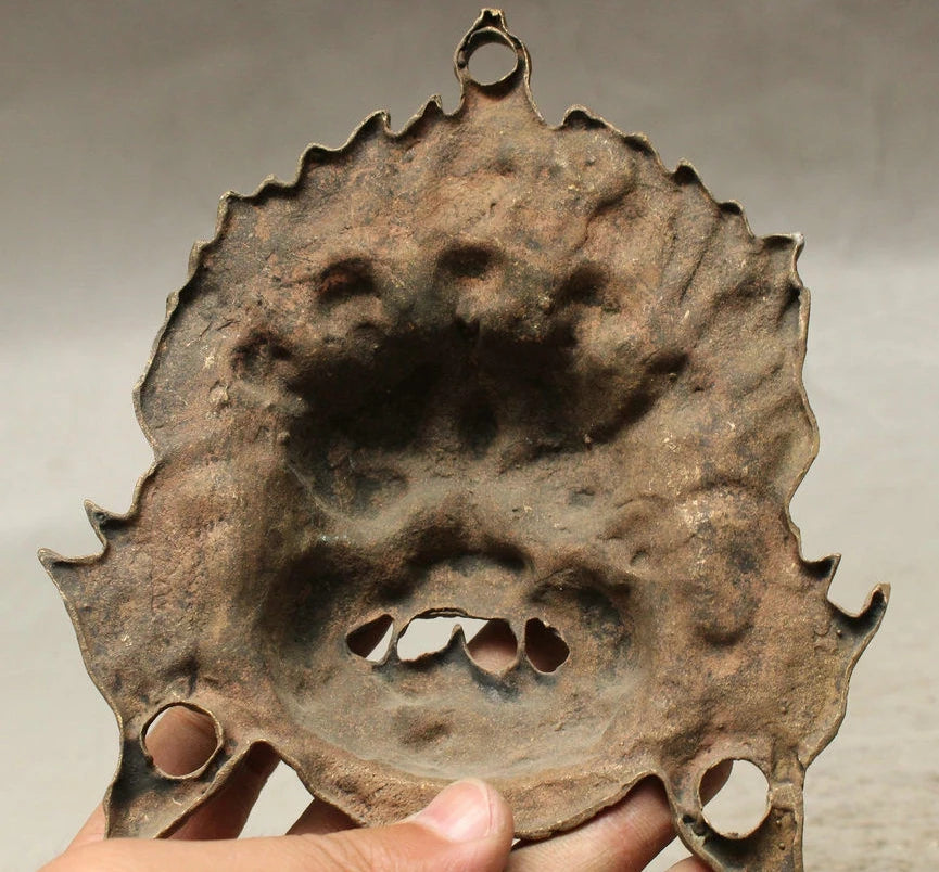 FREE shipping Tibet Buddhism Copper Brass Vajra Mahakala Buddha Head Mask Statue Wall Hanging