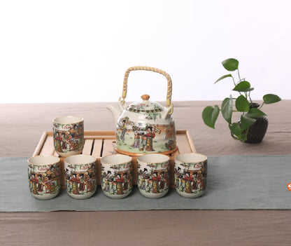 Factory direct Jingdezhen ceramic household tea set high-temperature decals porcelain Girder teapot Seven sets of gift tea suits