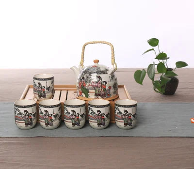 Factory direct Jingdezhen ceramic household tea set high-temperature decals porcelain Girder teapot Seven sets of gift tea suits