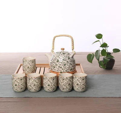 Factory direct Jingdezhen ceramic household tea set high-temperature decals porcelain Girder teapot Seven sets of gift tea suits