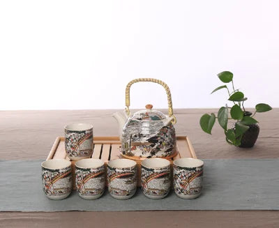 Factory direct Jingdezhen ceramic household tea set high-temperature decals porcelain Girder teapot Seven sets of gift tea suits