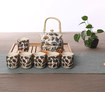 Factory direct Jingdezhen ceramic household tea set high-temperature decals porcelain Girder teapot Seven sets of gift tea suits