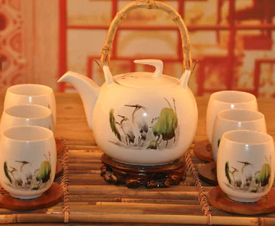 Factory direct Jingdezhen ceramic household tea set high-temperature decals porcelain Girder teapot Seven sets of gift tea suits