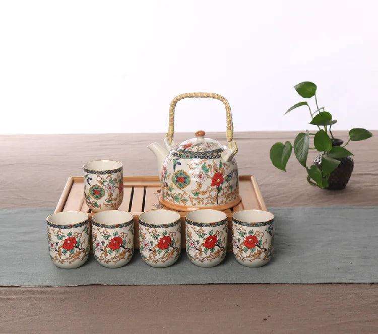 Factory direct Jingdezhen ceramic household tea set high-temperature decals porcelain Girder teapot Seven sets of gift tea suits