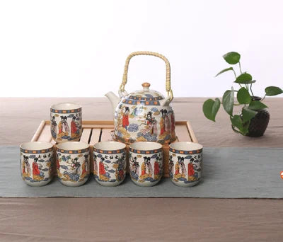 Factory direct Jingdezhen ceramic household tea set high-temperature decals porcelain Girder teapot Seven sets of gift tea suits