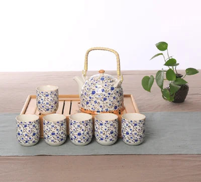 Factory direct Jingdezhen ceramic household tea set high-temperature decals porcelain Girder teapot Seven sets of gift tea suits