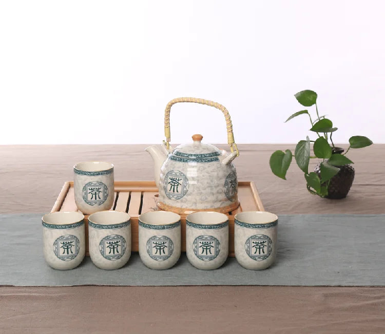 Factory direct Jingdezhen ceramic household tea set high-temperature decals porcelain Girder teapot Seven sets of gift tea suits
