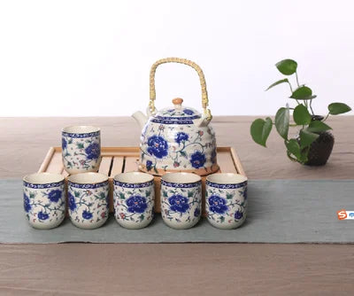 Factory direct Jingdezhen ceramic household tea set high-temperature decals porcelain Girder teapot Seven sets of gift tea suits